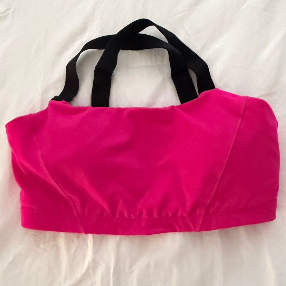 ALO Yoga Hot Pink Sports Bra with Black Straps